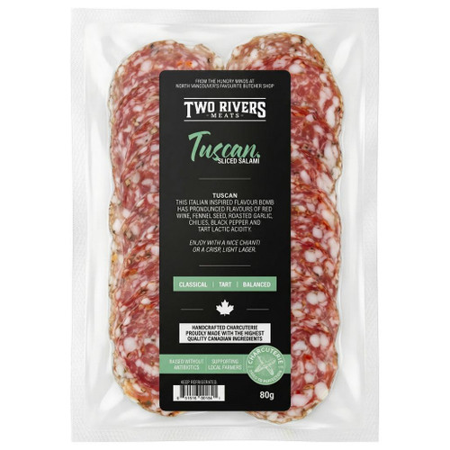 TWO RIVERS MEAT Sliced Salami - Tuscan, 80g ❆ 