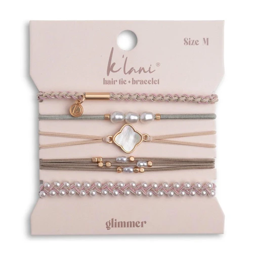 K'LANI Glimmer - Medium Size Hair Tie Bracelets, Set of 5 