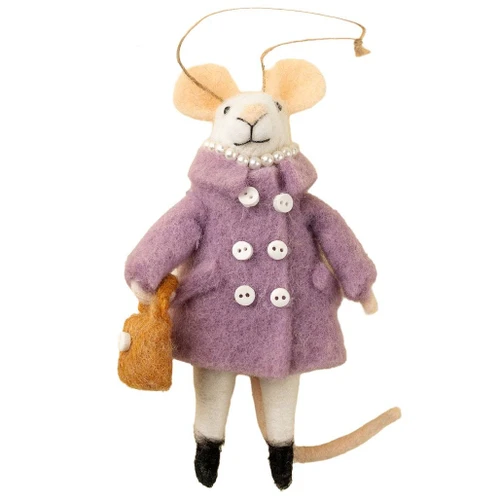 INDABA Felt Mouse Holiday Ornament - Glamorous Gloria 
