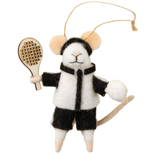 INDABA Felt Mouse Holiday Ornament - Pickle Ball Percy 