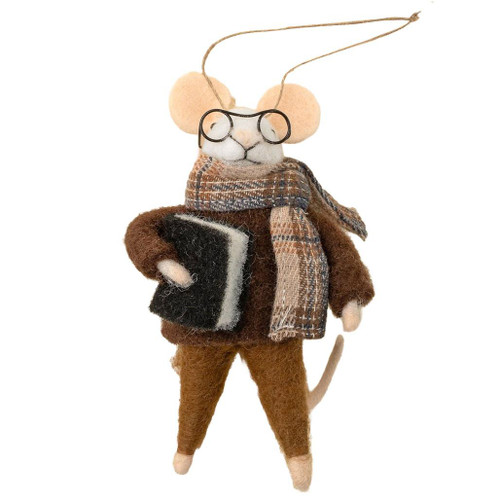 INDABA Felt Mouse Holiday Ornament - Study Time Spencer 