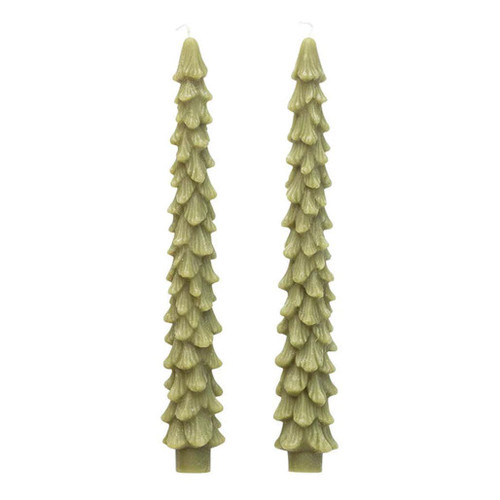 CREATIVE CO-OP Tree Shaped Taper 10-in Candles Cedar Green Colour - Unscented, Box of 2 
