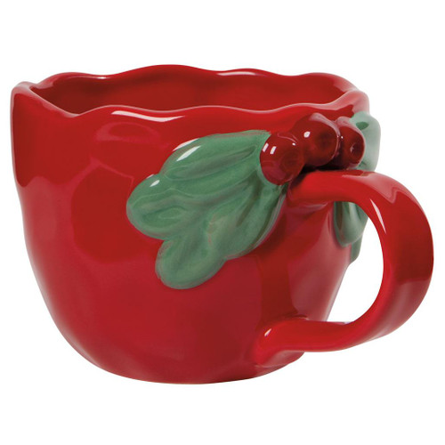 NOW DESIGNS Christmas Sculpted Mug Mistletoe - Red Stoneware, 13oz 