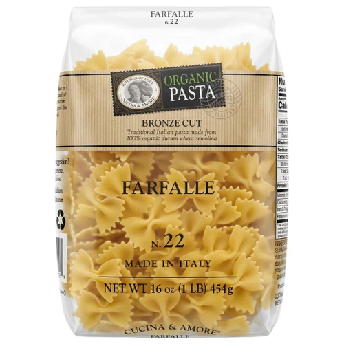 CUCINA & AMORE Farfalle Organic Pasta - Bronze Cut No 22, 454g 