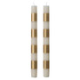 CREATIVE CO-OP Taper Candles with Stripes - Cream & Gold, Box of 2 
