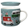 NOW DESIGNS Holiday Traffic Christmas Mug with Lid - Bone China, 14oz 