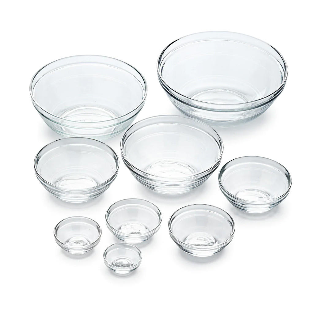 Stackable Glass Bowls Set - Clear, 9-Piece Set - The Gourmet Warehouse