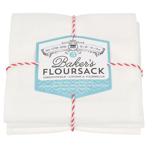 Dish Towels, Floursack (Set of 3) Lemon/Turquoise/Grenadine