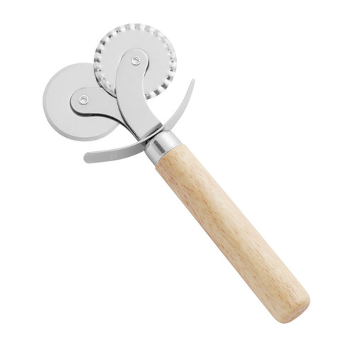 Double Pastry Cutter Wood Handle Cutter + Crimper, 6.25in The
