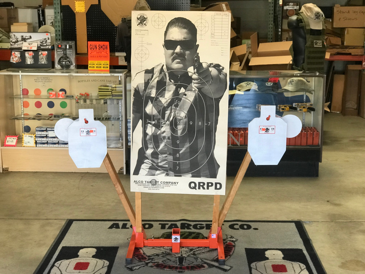 alco-target-3 in 1-wide-angle-adjustable-shooting-target-stand-base-15 lbs 4-stake-holes-hand-built-usa