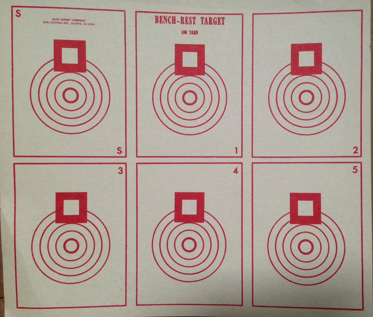 br-100/6-red-100-yard-bench-rest-6-bull-tag-paper-red-target-10.5x12-made-in-usa-alco-target