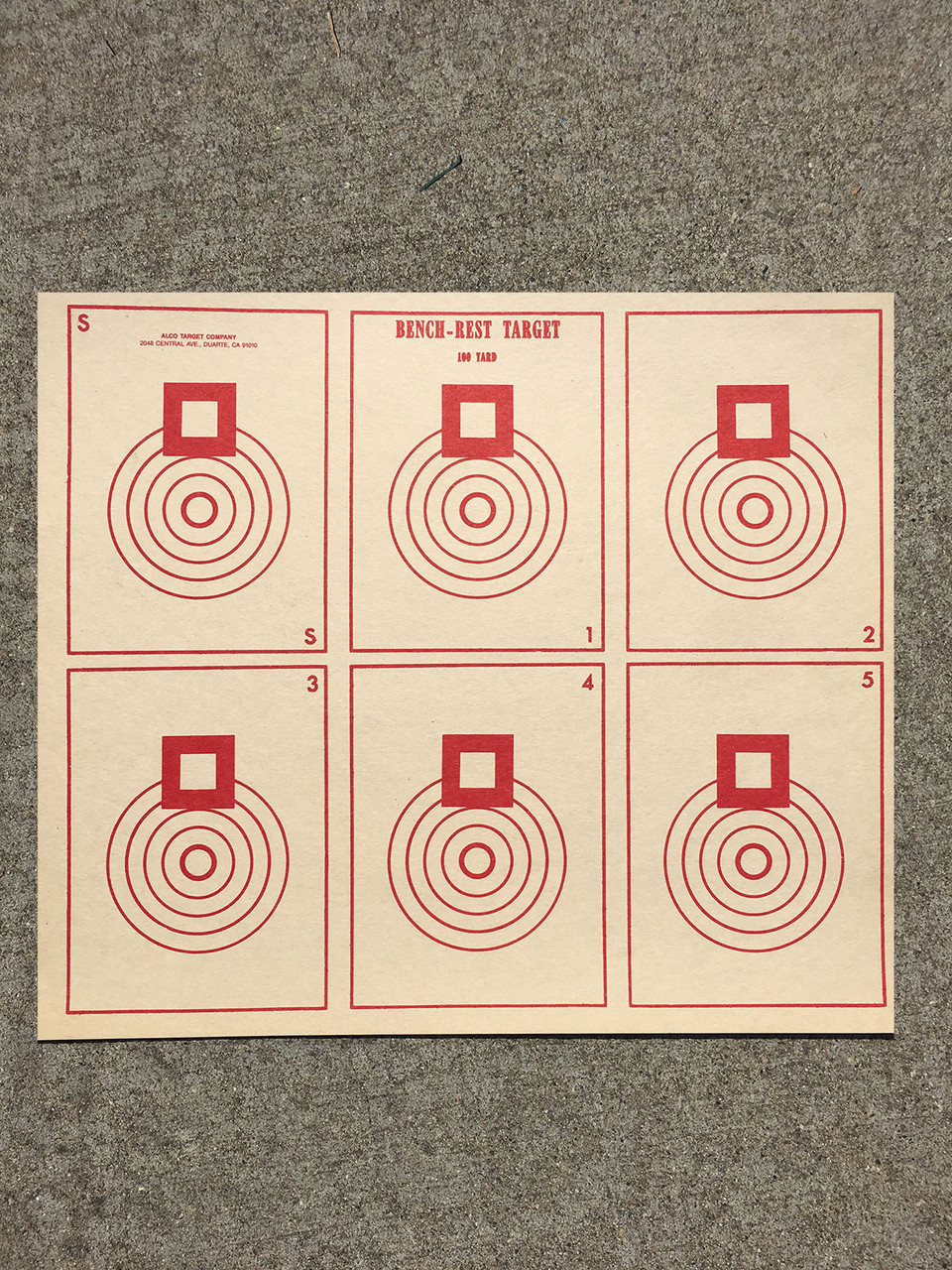 br-100/6-red-100-yard-bench-rest-6-bull-tag-paper-red-target-10.5x12-made-in-usa-alco-target