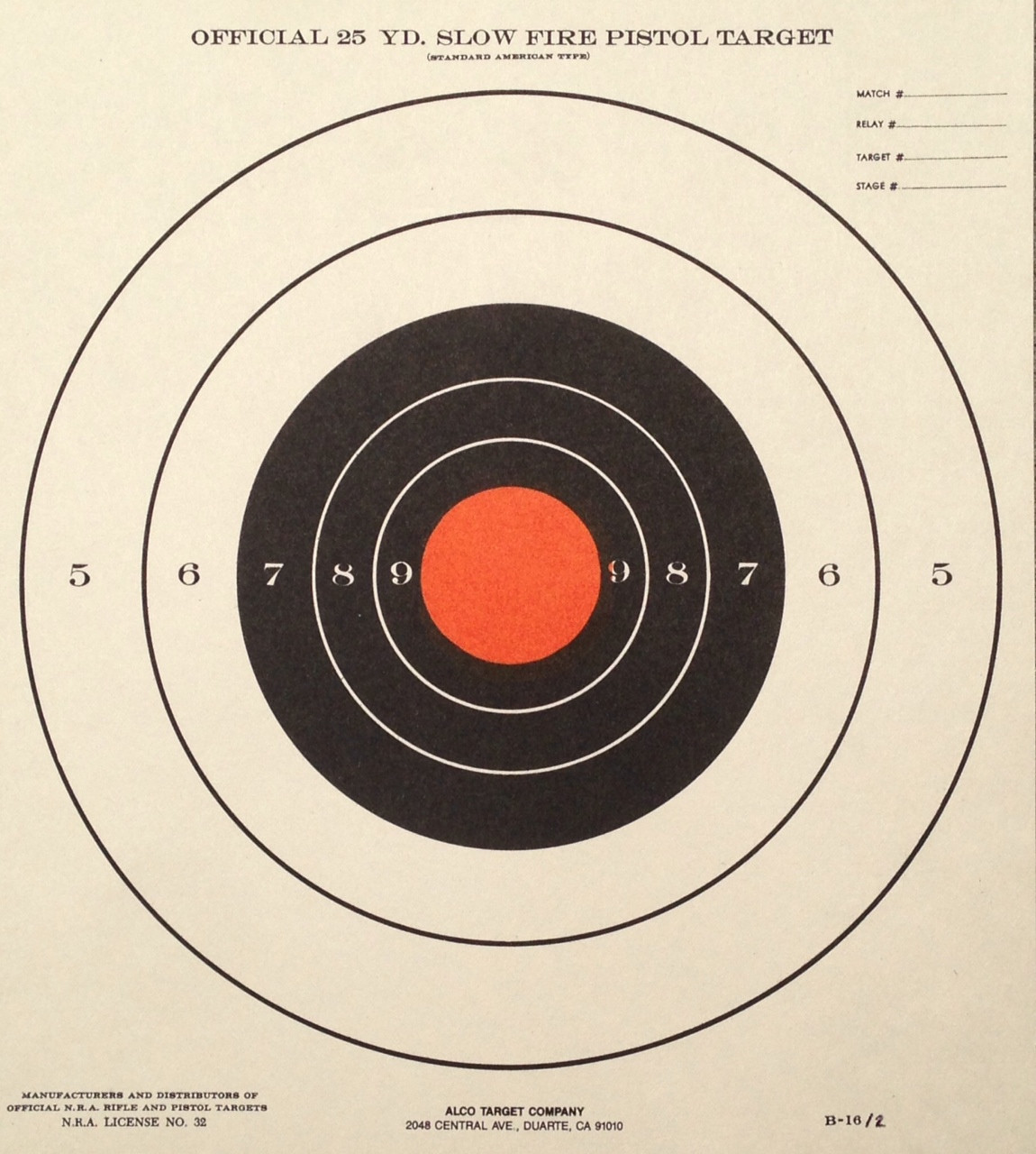 b-16/2-nra-official-25-yard-slow-fire-bull-orange-center-tag-paper-10.5x12-made-in-usa-alco-target