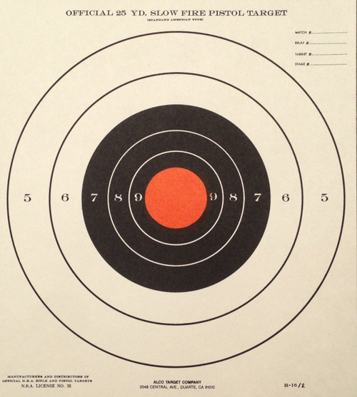 b-16/2-nra-official-25-yard-slow-fire-bull-orange-center-tag-paper-10.5x12-made-in-usa-alco-target