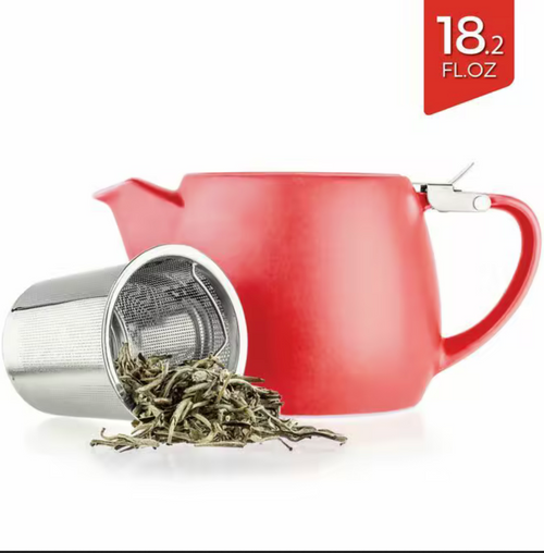 ORNA Ceramic Teapot with Basket Infuser and Stainless Steel Lid in Ora