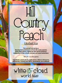 Hill Country Peach Herbal Infusion caffeine free herbal tea, peach tea, peach iced tea, texas peaches, fruit tea, fruity loose leaf tea