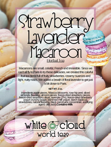 Macaroons are small, colorful, French and irresistible. Since we can’t all fly to Paris to try these delicacies, we created this colorful fruit tea blend full of fruity strawberries, creamy nuances and light, nutty notes. We added a breath of floral lavender to get just a bit closer to Paris.

NET WT. 2 oz.

Ingredients:apple pieces, hibiscus blossoms, rose hip peel, sliced almonds, flavoring, almond pieces, freeze-dried strawberry pieces, freeze-dried strawberry slices, lavender (2%), freeze-dried strawberry yogurt crunchy (sugar, skimmed milk yogurt, starch (tapioca), strawberries, natural flavoring, black carrot juice concentrate, acidifying agent: citric acid).Contains-Milk