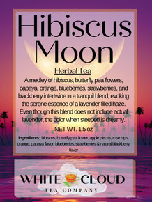 Ingredients;  hibiscus, butterfly pea flower, apple pieces, rose hips, orange, papaya flavor, blueberries, strawberries & natural blackberry flavor