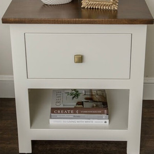 Alto 1-drawer nightstand in brown maple with cappuccino and parchment finish Alto 1-drawer nightstand in brown maple with cappuccino and parchment finish