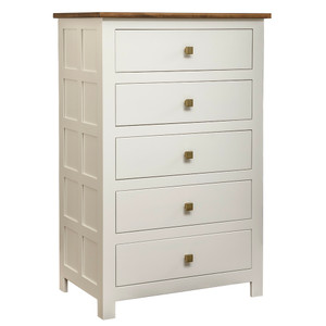 Alto 5 Drawer Chest of Drawers #2450 shown in brown maple with cappuccino top and parchment base