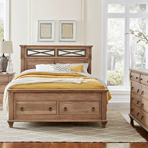 Amish built Reminisce Iron Bed in solid wormy Maple wood with iron accents in headboard