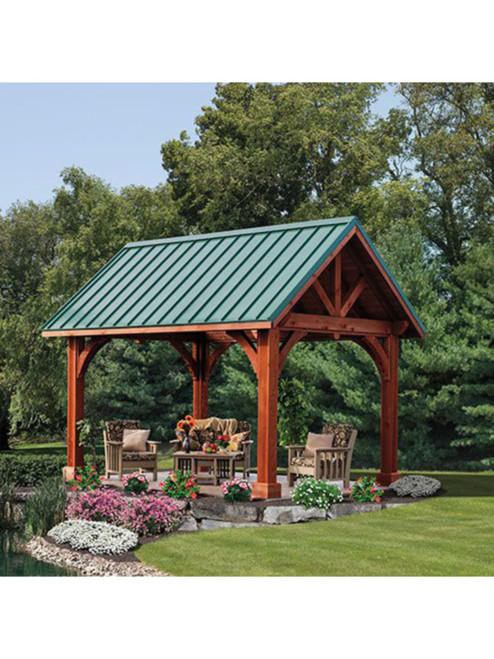 10 x 14 Alpine Pavilion with Green Standing Seam Metal Roof