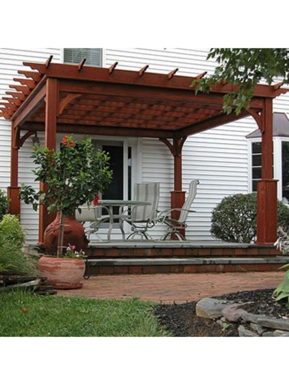 12' x 12' Traditional Wood Pergola shown in Mahogany stain with superior posts