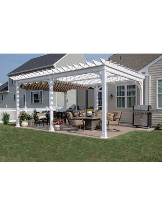 14' x 20' Traditional White Vinyl Pergola with 6 standard posts and solid wood core