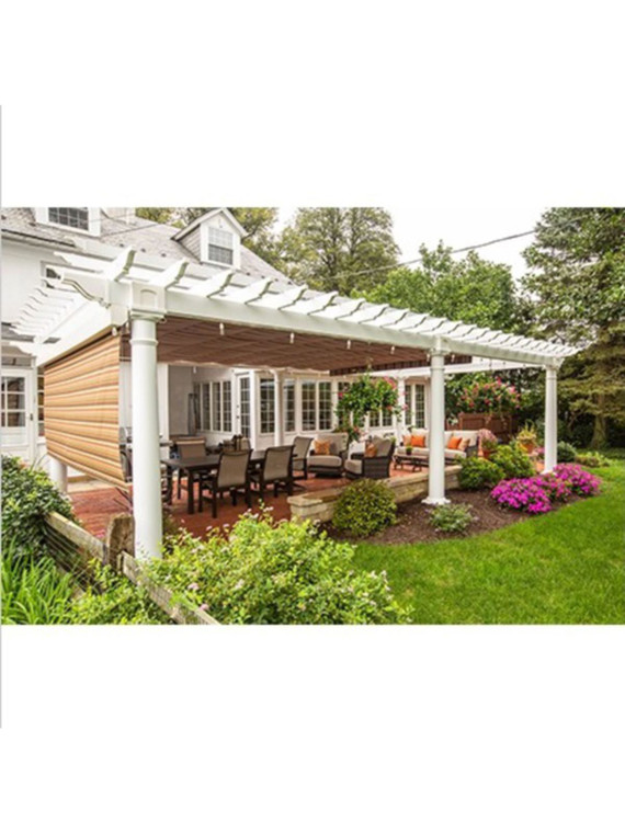16' x 32' Artisan White Vinyl Pergola Kit with EZ Shade Canopy and Shade