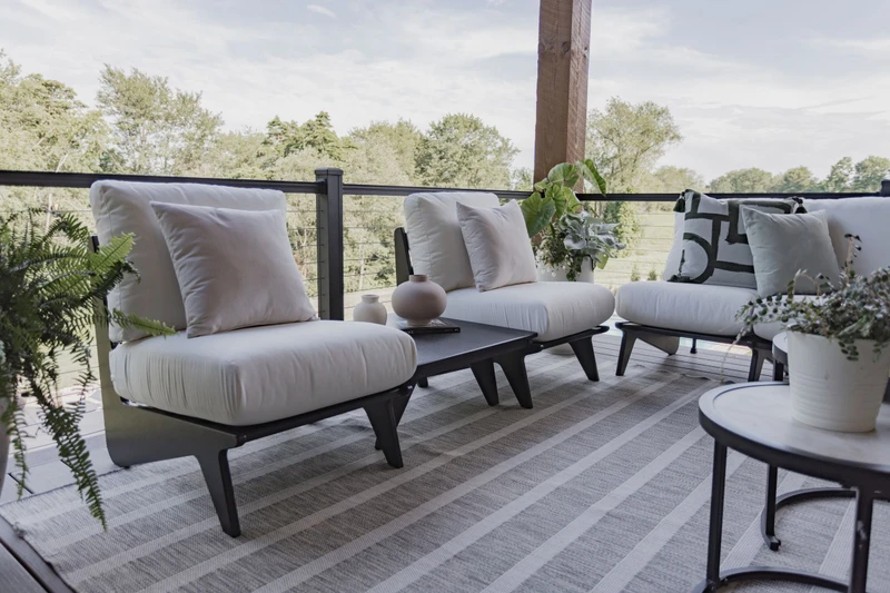 Weather-resistant Mayhew poly swivel chair for outdoor counter-height seating