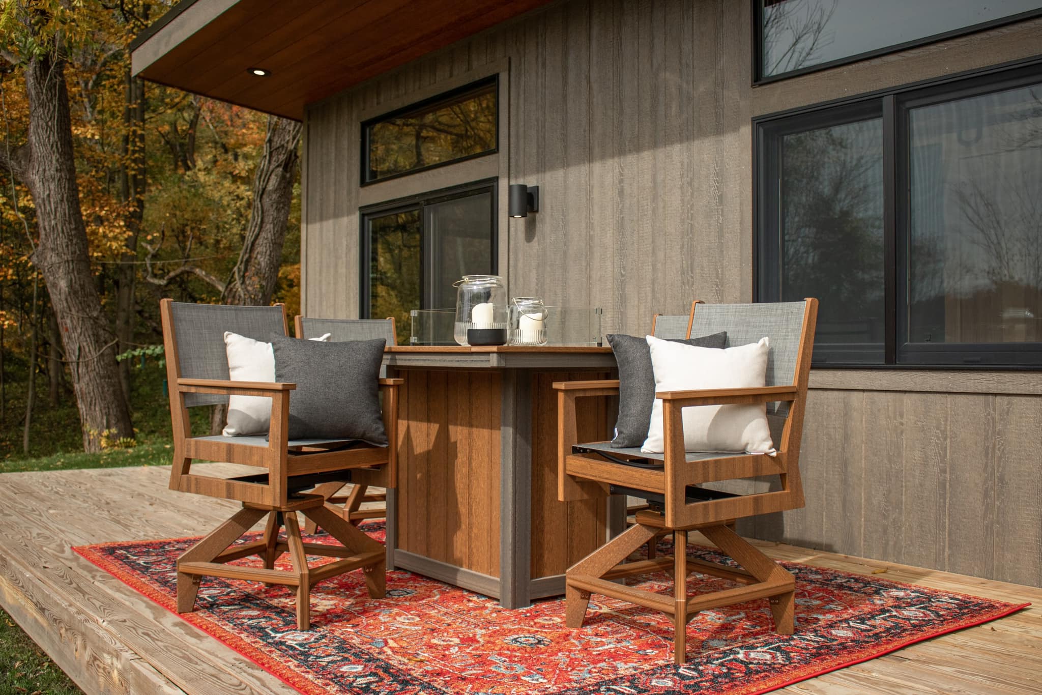 Weather-resistant Mayhew poly swivel chair for outdoor counter-height seating