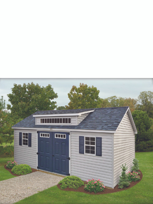 Standard Vinyl Sided A-Frame Dormer Shed by Springville Woodworks