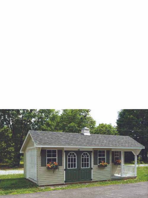 Deluxe Vinyl Sided Quaker Porch Shed by Springville Woodworks & Reviews
