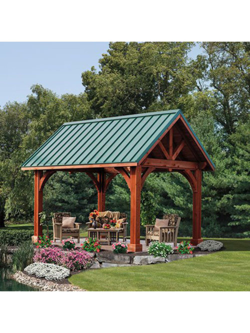 10 x 14 Alpine Pavilion with Green Standing Seam Metal Roof by