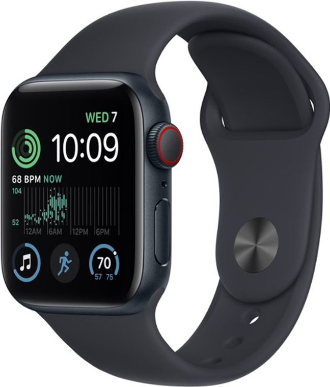 Apple Watch SE (GPS + Cellular) 40mm Midnight Aluminium Case with Midnight Sport Band S/M (130-180mm wrist)