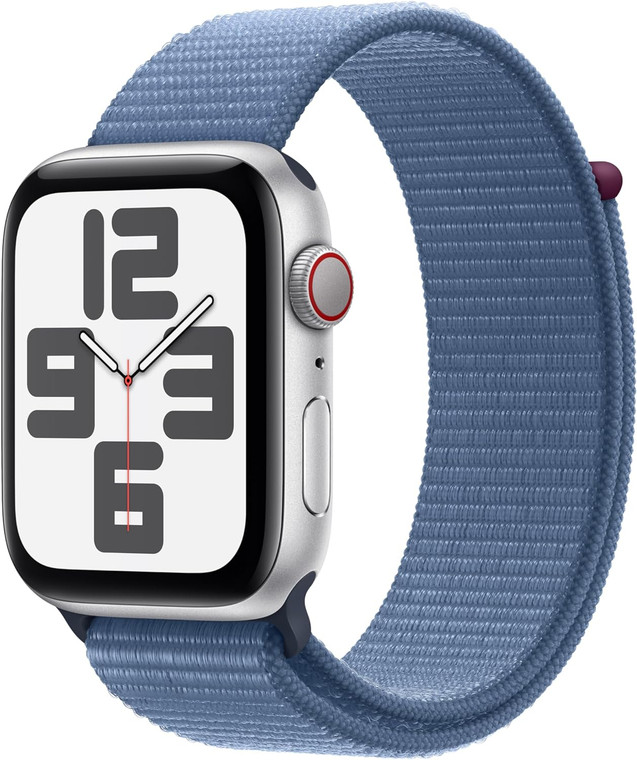Apple Watch SE (GPS + Cellular) 44mm Silver Aluminium Case with Winter Blue Sport Loop (145-220mm wrist)
