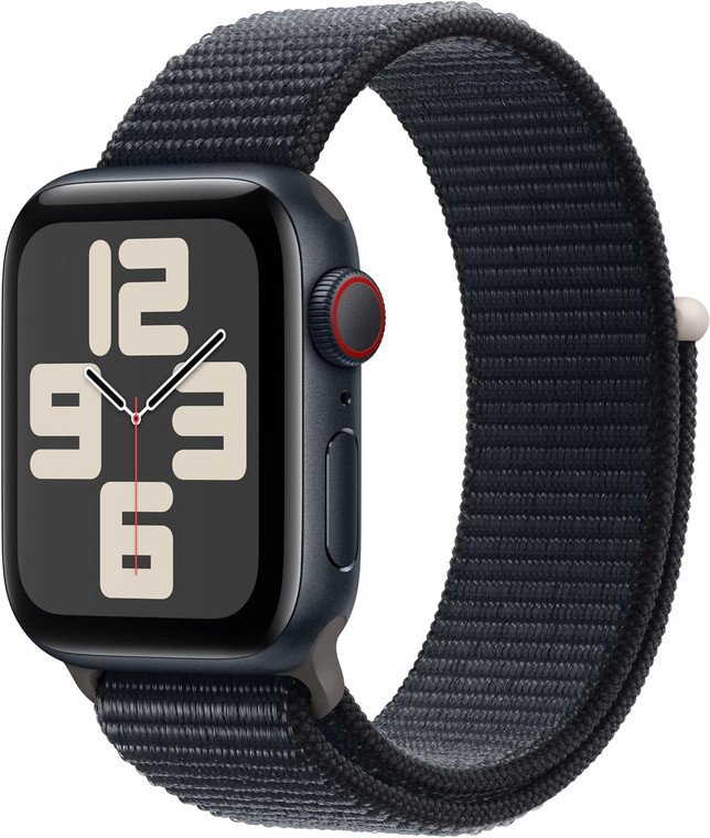 Apple Watch SE (GPS + Cellular) 40mm Midnight Aluminium Case with Midnight Sport Loop (130-200mm wrist)