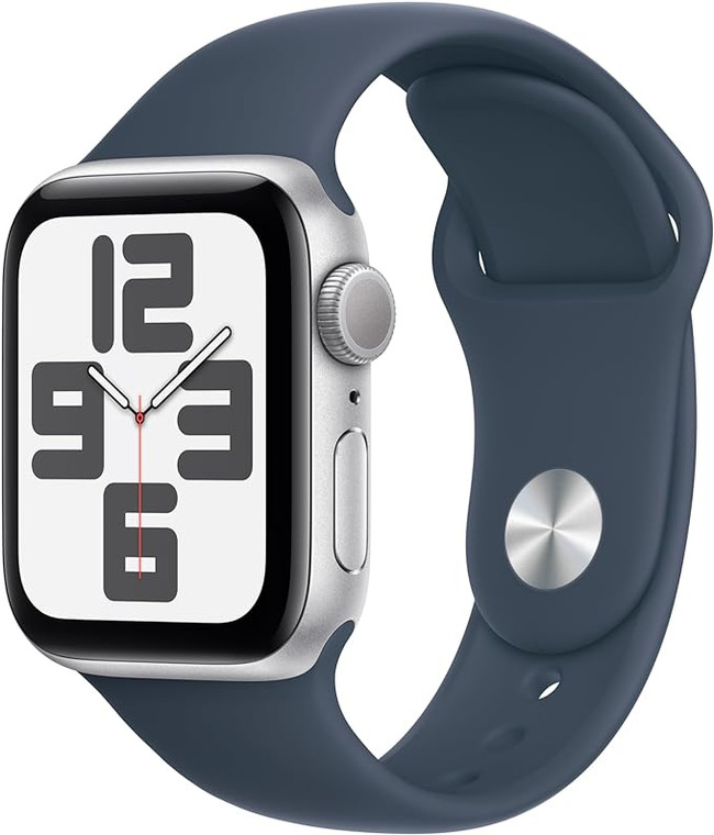 Apple Watch SE (GPS) 40mm Silver Aluminium Case with Storm Blue Sport Band S/M (130-180mm wrist)