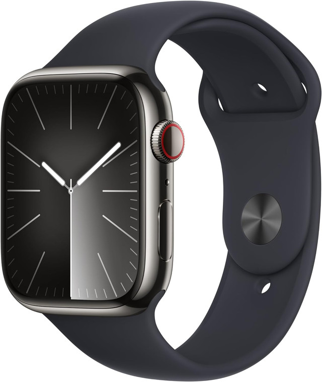 Apple Watch Series 9 (GPS + Cellular) 45mm Graphite Stainless Steel Case with Midnight Sport Band M/L (160-210mm wrist)