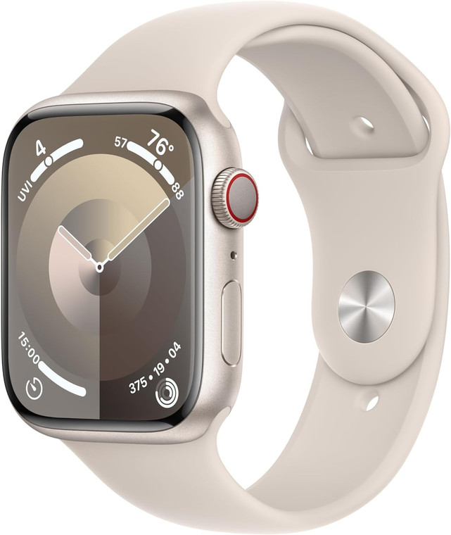 Apple Watch Series 9 (GPS + Cellular) 45mm Starlight Aluminium Case with Starlight Sport Band S/M (140-190mm wrist)
