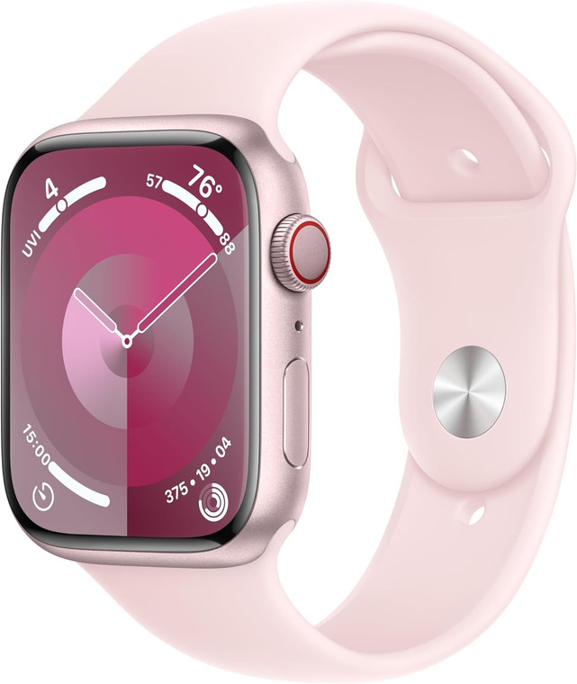 Apple Watch Series 9 (GPS + Cellular) 45mm Pink Aluminium Case with Pink Sport Band M/L (160-210mm wrist)