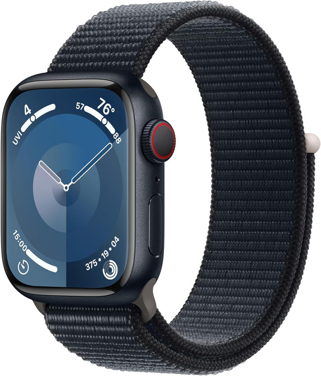 Apple Watch Series 9 (GPS + Cellular) 41mm Midnight Aluminium Case with Midnight Sport Loop (130-200mm wrist)