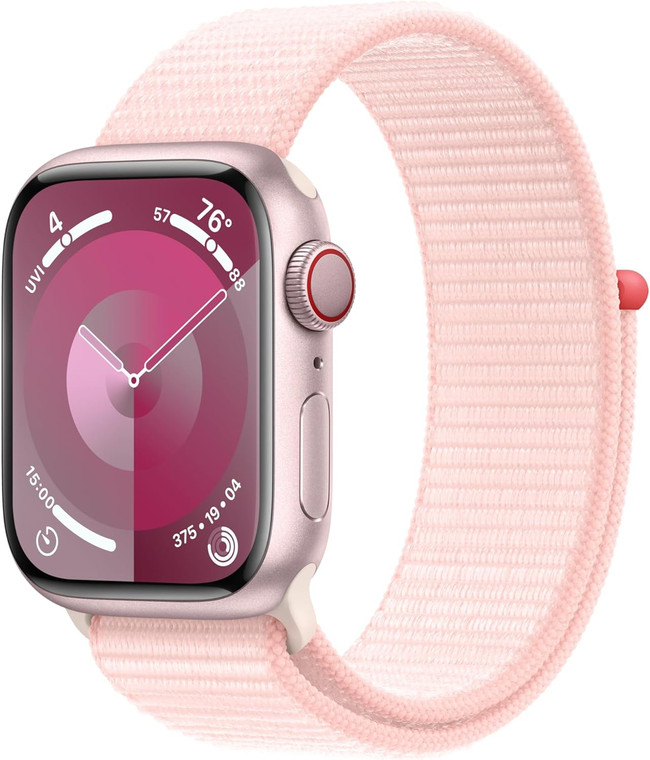 Apple Watch Series 9 (GPS + Cellular) 41mm Pink Aluminium Case with Pink Sport Loop (130-200mm wrist)