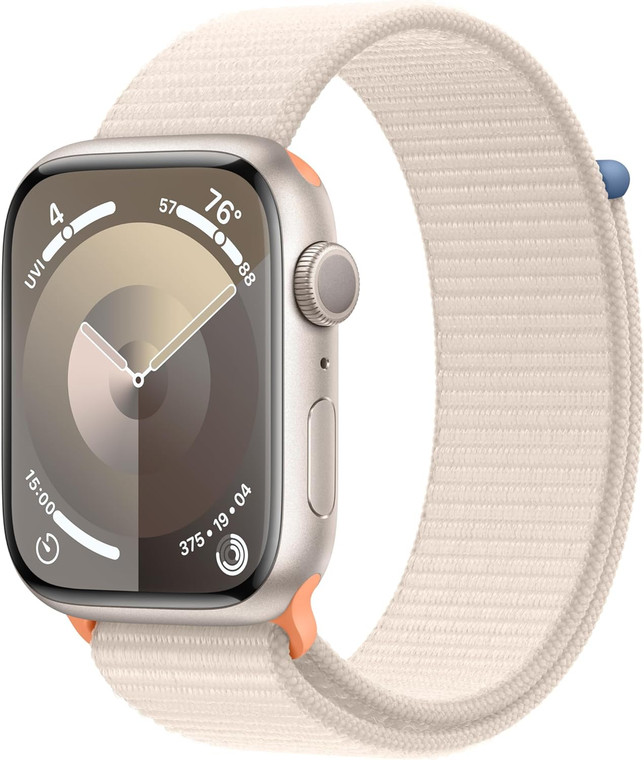 Apple Watch Series 9 (GPS) 45mm Starlight Aluminium Case with Starlight Sport Loop (145-220mm wrist)
