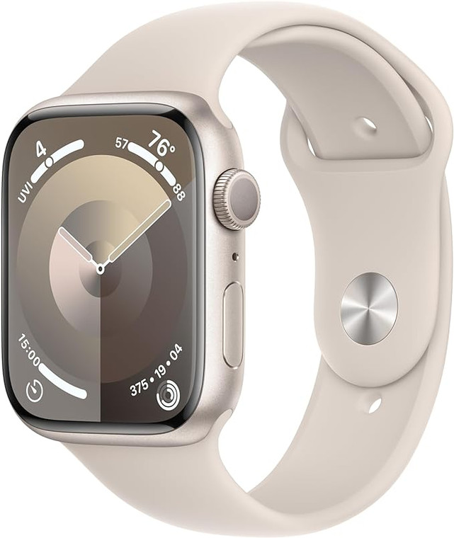 Apple Watch Series 9 (GPS) 45mm Starlight Aluminium Case with Starlight Sport Band M/L (160-210mm wrist)