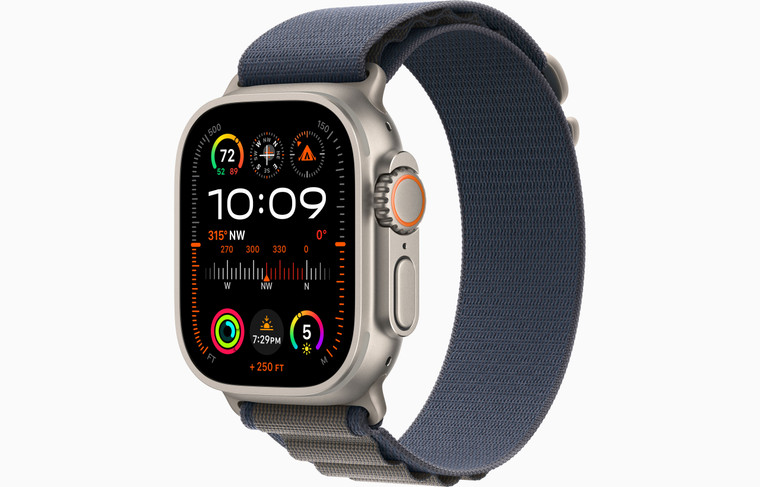 Apple Watch Ultra 2 (GPS + Cellular) 49mm Titanium Case with Blue Alpine Loop Small (130-160mm wrist)