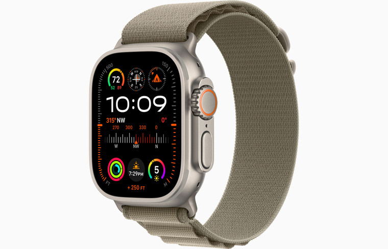 Apple Watch Ultra 2 (GPS + Cellular) 49mm Titanium Case with Olive Alpine Loop Medium (145-190mm wrist)