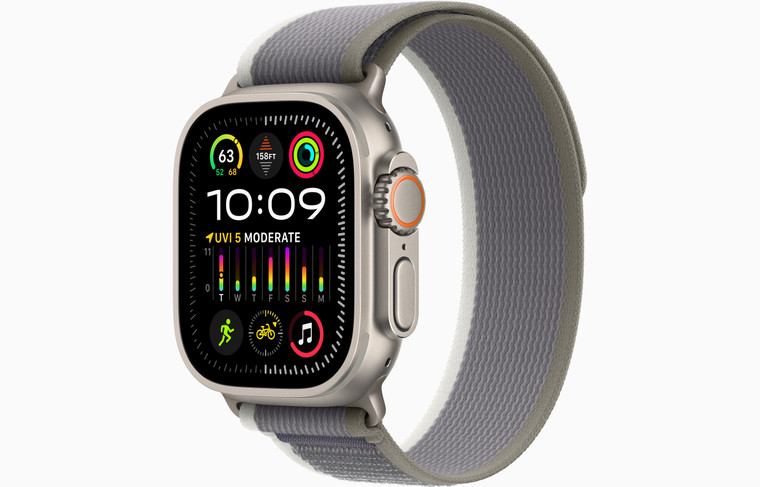 Apple Watch Ultra 2 (GPS + Cellular) 49mm Titanium Case with Green/Gray Trail Loop S/M (130-180mm wrist)