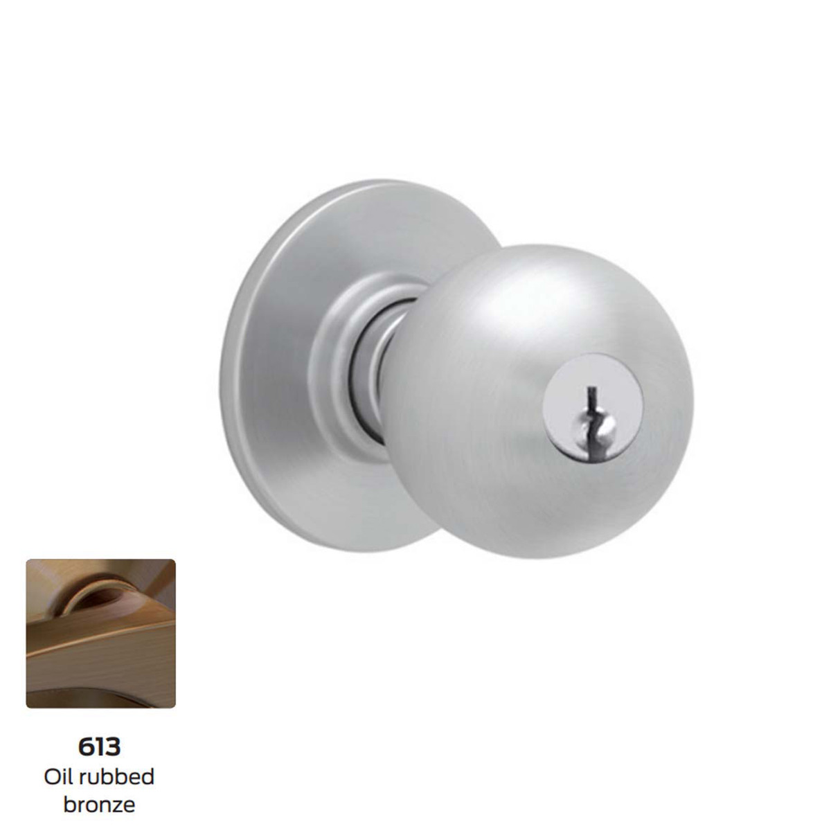 Schlage A53 PD Grade 2 Entrance Cylindrical Lock, C Keyway, Orbit Knob, 613, 2-3/8" Backset