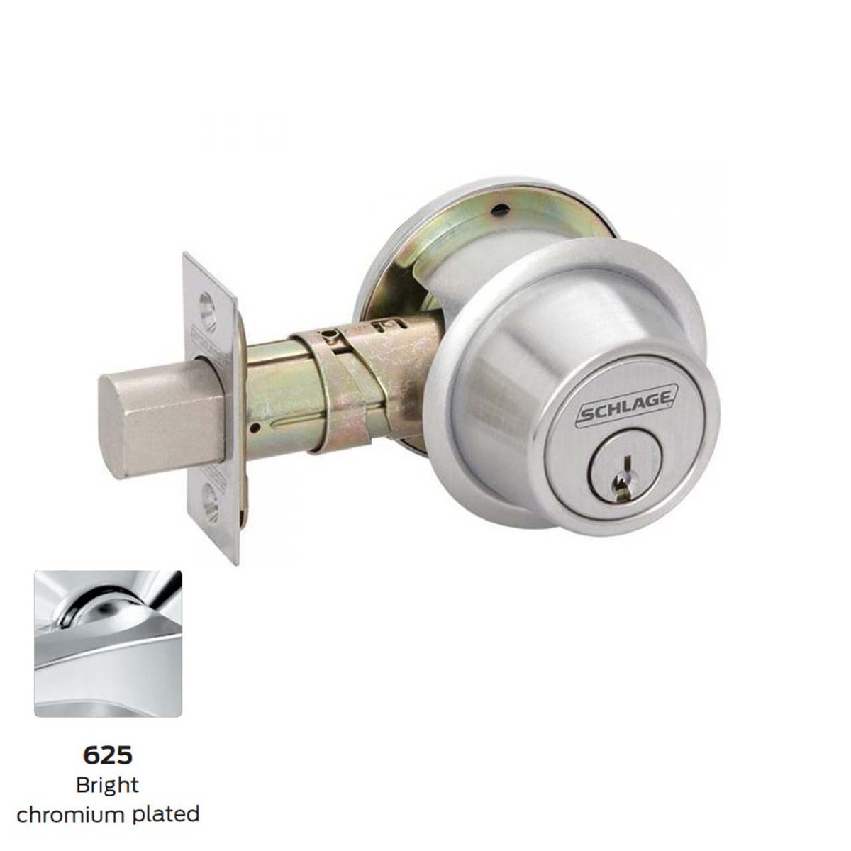 Schlage B562 Grade 2 Double Cylinder Deadbolt, C Keyway, 625, Adjustable Backset 2-3/8" or 2-3/4"